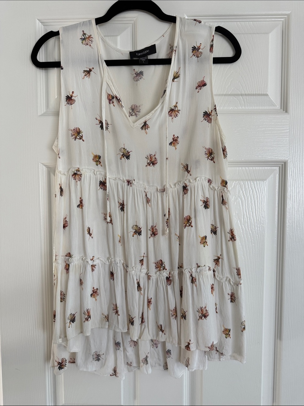 Karen Kane Ballerina Print Ivory Floral Tiered Sleeveless Top
